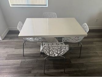 Modern White Dining Table Set with 4 Chairs