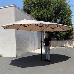 (Brand New) $95 Beige Large 15 FT Double Sided Umbrella Outdoor Patio Garden Yard (Weight base not included)