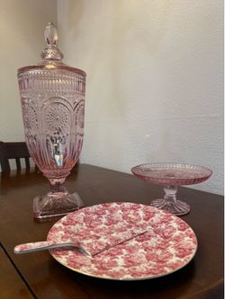 Pink Glass and Cake Platter