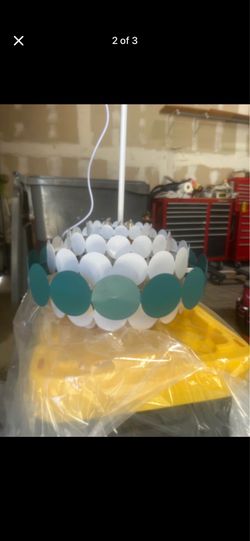 Mid-Century Modern Teal and White Disc Chandelier