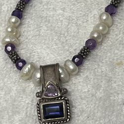 Amethyst Sterling Pearl Neck