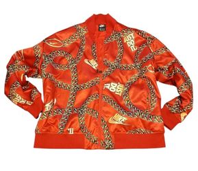 Nike Jacket Mens Medium Red Gold Chain Print Just Do It Swoosh Bomber