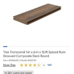 Trex Transcend Grooved Composite Deck Board - Spiced Rum