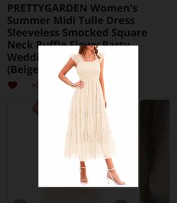 Beige Smocked Midi Tulle Dress Large
