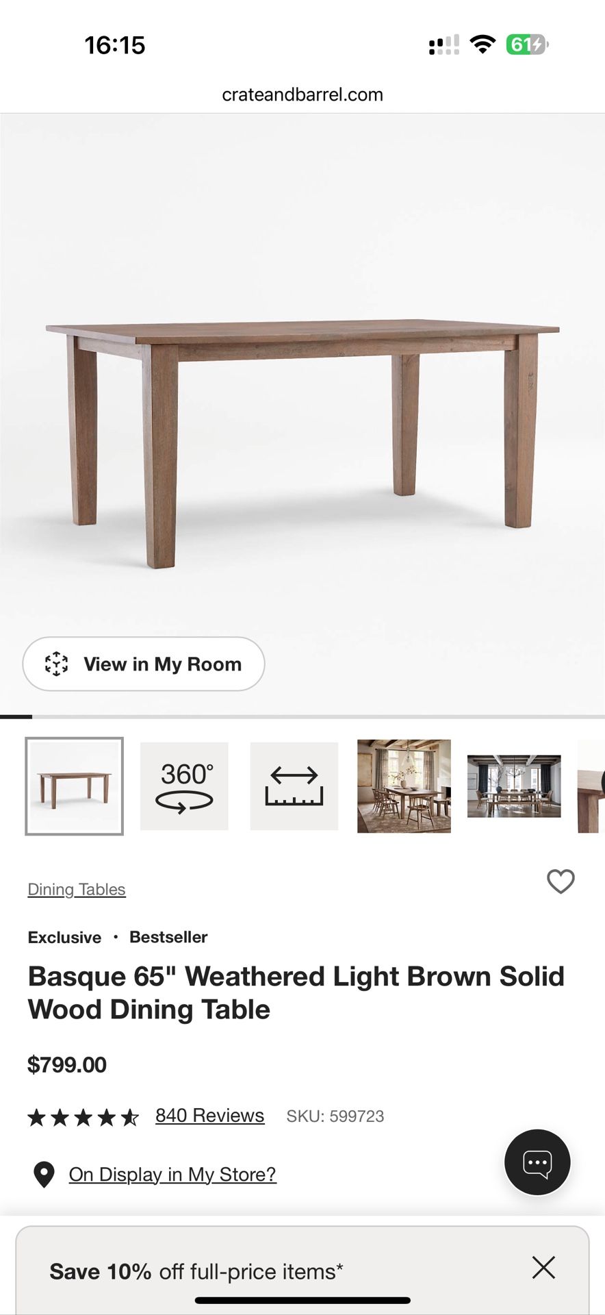 Crate Barrel Dining Table