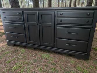 Huge Stanley Dresser Chest Solid Wood Black Satin 9 Drawers 70x18x32 New