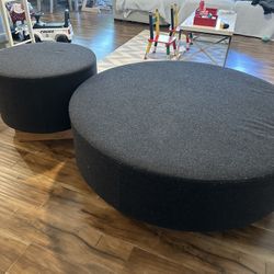 Blu Dot Round Gray Ottoman Set / Coffee Table Ottomans