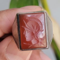 Antique Intaglio Carnelian And Sterling Silver Ring Size 10