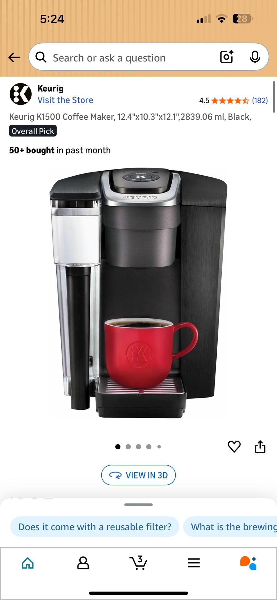 Keurig K1500 Black New In Box.