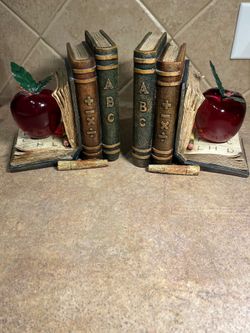 Vintage Red Lucite Apples & Metal Leaves w/Resin Bookends