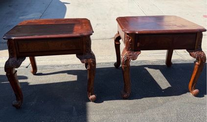 Vintage Parquet Top Wood End Tables Side Table Set