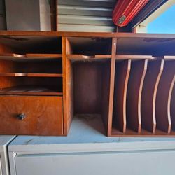 Vintage Wood Desk Organizer /Desktop Hutch with Drawer & File Sorter