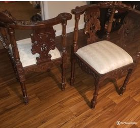 Antique Italian Renaissance Style Mahogany Corner Side Chairs w/ Carved Face