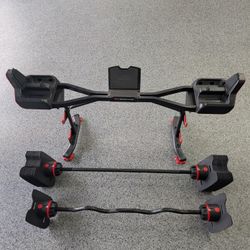 Bowflex  SelectTech  2080 Adjustable Barbell + Curl Bar + 40 Lb Upgrade Kit + Media Rack Stand 