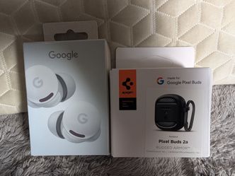 NEW Google Pixel Buds 2a Earbuds (Fog) + Spigen Rugged Armor Case