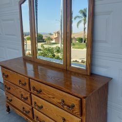 Oak Dresser And Mirror