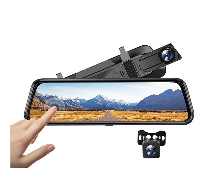 4K 12" Mirror Dash Cam - Vantop H612T Front & Rear View Dual Dash Camera, IPS Touch Screen, Voice Control Cars Mirror Camera W/Night Vision Parking Mo
