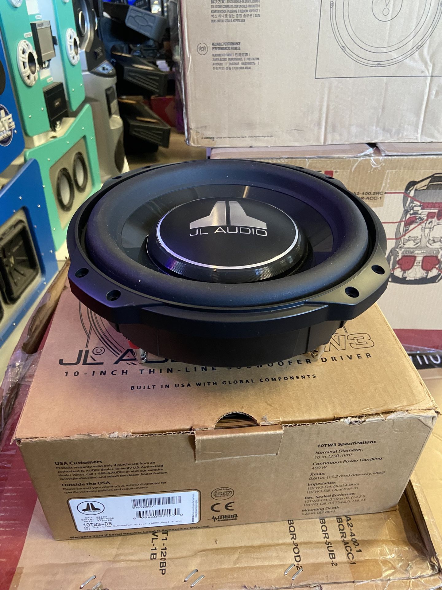 JL Audio 10TW3-D4 Shallow-mount 10" subwoofer with dual 4-ohm voice coils