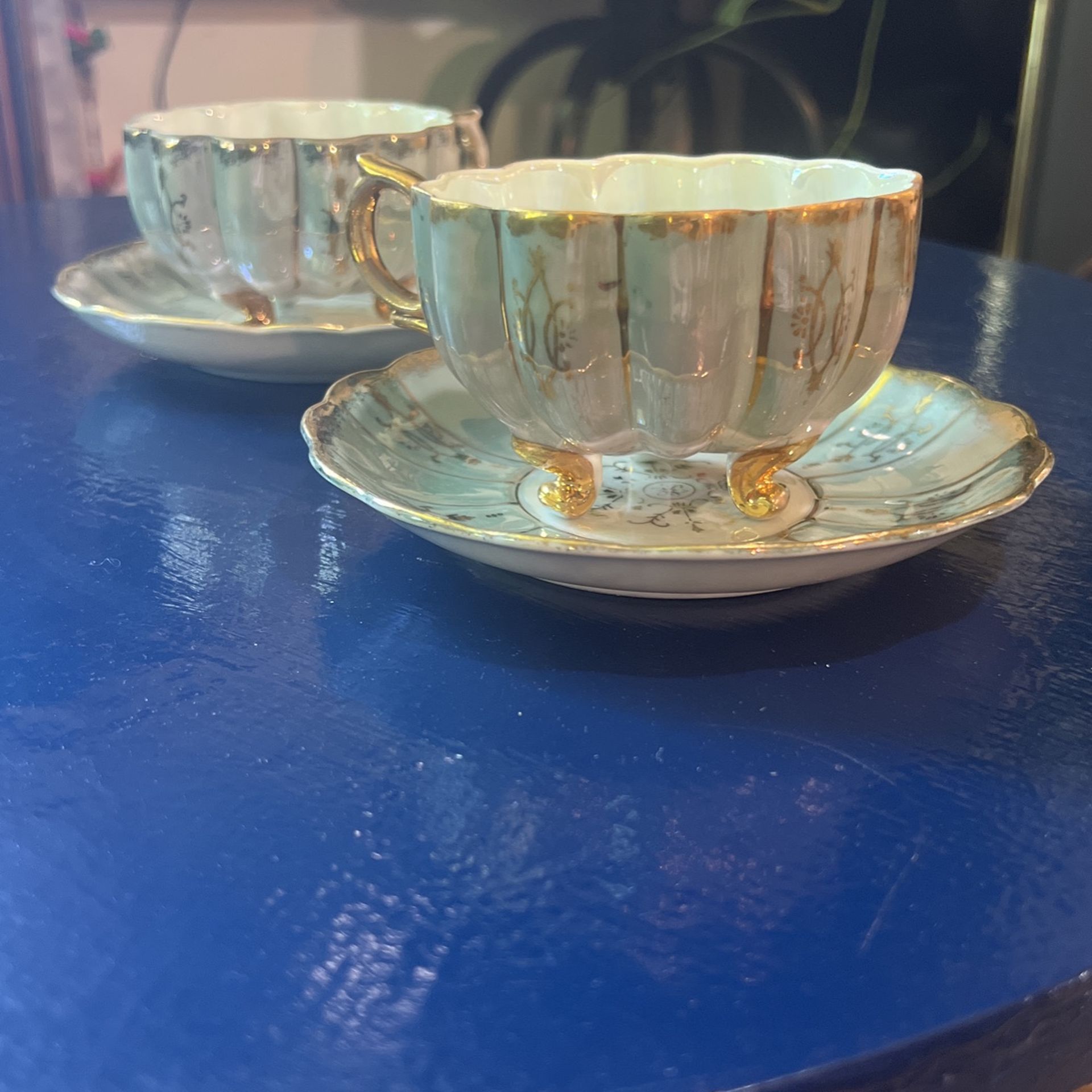  Vintage Pedestal Tea Cup And Saucer China Translucent Japan $30