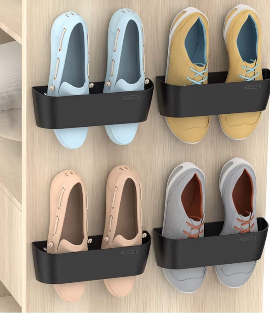 Wall Mounted Shoes Rack 2 Pack with Sticky Hanging Strips, Plastic Shoes Holder Storage Organizer,Door Shoe Hangers
