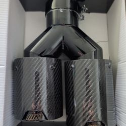 One Carbon Fiber For BMW Dual Exhaust Twin End Tips Tail Pipe 63MM In 101MM Out