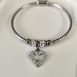 New Stainless Steel Heart Bangle Bracelet