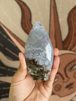 Blue - Pink Druzy Moss agate Flame