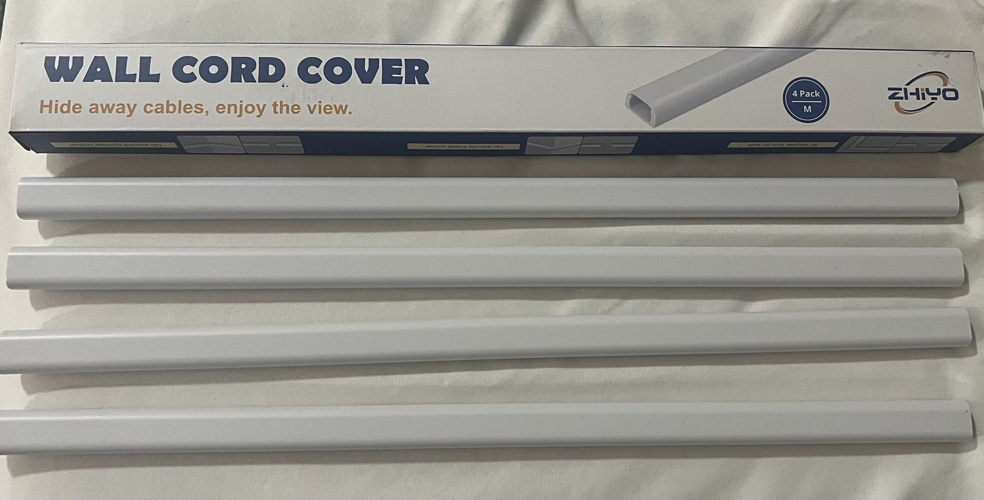 Wire Covers for 2 Cords, 68in (4X M17in) Wire Hider on Wall Mounted, White Cord Cover Kit, Cable Cover Cable Concealer for Extension Cord, Ethernet Ca
