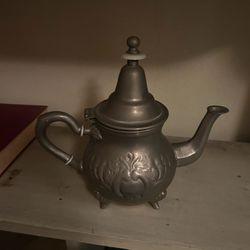 Vintage Moroccan Silver Plated Teapot with Embossed Floral Design