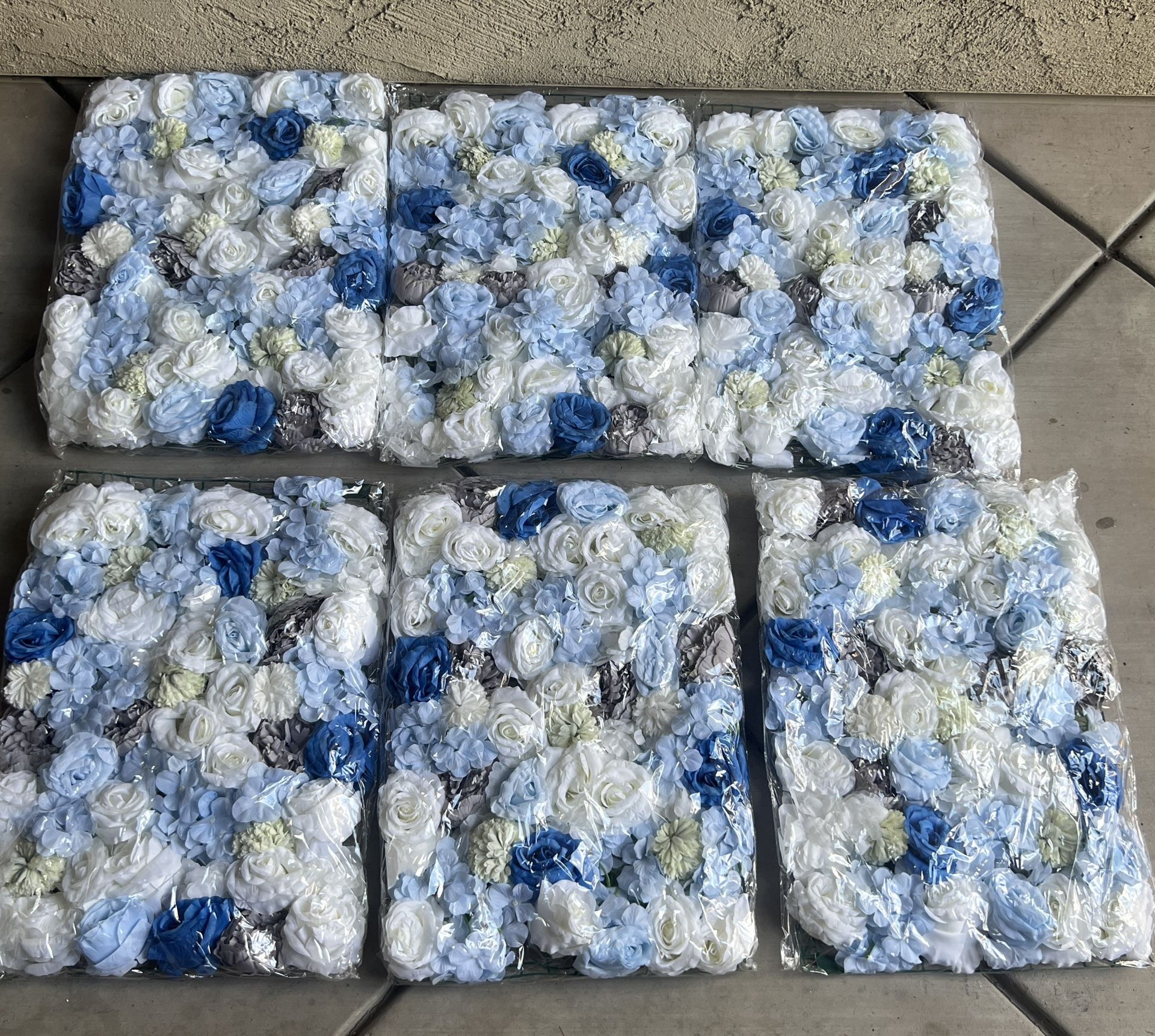 23.6 in. x 15.7 in. Blue Artificial Hydrangea Rose Flower Wall Panel Backdrop Decor (6-Pieces)
