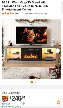 70.8 in. Wash Grey TV Stand with Fireplace