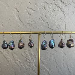 Large Black Baroque Pearl Earrings – Gold or Silver Hooks – Unique Handmade Jewelry
