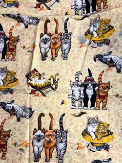 Cat Beach Novelty Cotton Fabric