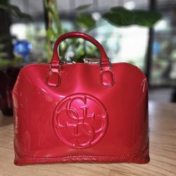 GUESS Red Patent Leather Large Satchel Handbag Shoulder Strap