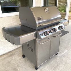 WEBER GENESIS 3 BURNER STAINLESS NATURAL GAS GRILL w/SIDE BURNER, NEW!