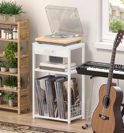 LED Side table/record player stand with charging station brand new in box $25