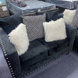 Black Velvet Sofa Loveseat ♥️ NEW ASK FOR DISCOUNT SPECIAL, FINANCE AVAILABLE, MANY SOFA LOVE OPTIONS