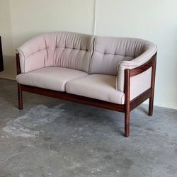 Rare Danish Curved Sofa by Nielaus Møbler 1960s — Sculpted Wooden Frame MCM Loveseat