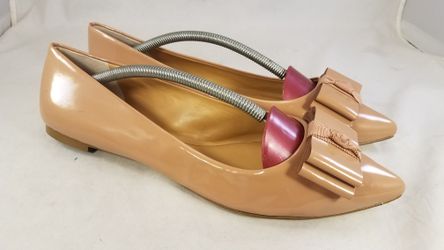 J.CREW WOMAN SHOES FLAT BALLET BOWTIE PATENT LEATHER BEIGE SIZE 10.5