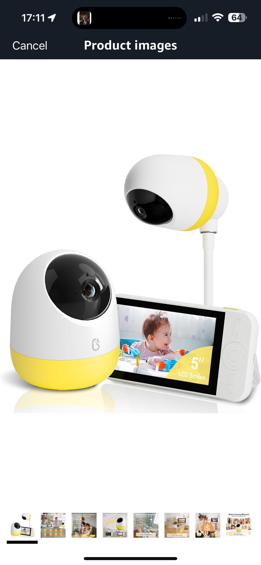 Ellie Pro Baby Monitor with Camera and Audio,5'' IPS 2K UHD Resolution,6000mAh Battery, Remote Pan-Tilt-5X Zoom, 2-Way Talk,No WiFi, Night Vision, Vir