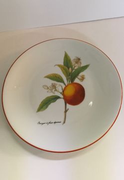 Ancap Italy, porcelain plate #17, Oranger a fruits deprimes Orange Fruit, Red Rim