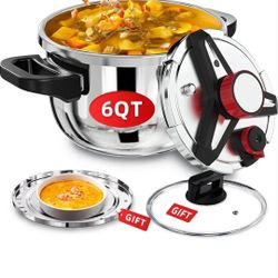 (67)

3-In-1 304 Stainless Steel Pressure Cooker 6 QT: [Explosion-Proof] [3 PSI Settings], One-Hand Locking, Induction Compatible, Glass Lid & Steamer