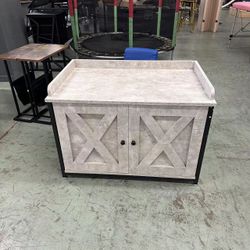 light gray Cat Litter Box Enclosure with Double Doors, Adjustable Footpads, Hidden Cat Washroom with Metal Frame, Large Enclosed Litter Box Furniture 