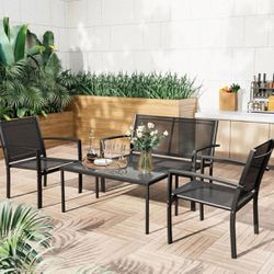 Patio furniture set 4 Piece with Metal Frame Chairs,Glass Top Table