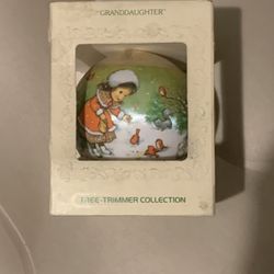Hallmark Unbreakable Satin Ball Ornament Granddaughter 1979 Girl Feeding Birds