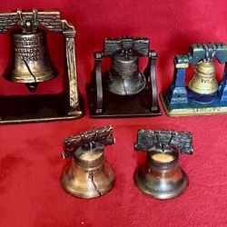 Lot Vintage LIBERTY BELL REPLICA CAST IRON BRONZE BLUE 