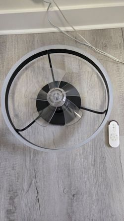 Modern Flush Mount LED Ceiling Fan with Remote – Black, Dimmable Ring Light