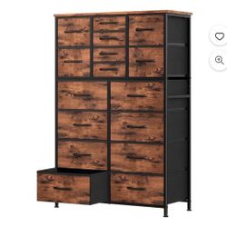 New open box 16 drawer rustic fabric/black metal frame dresser 