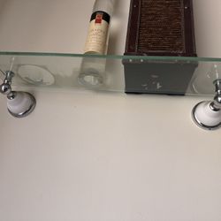 2 Glass Shelves with Chrome and Ceramic Wall Mounts