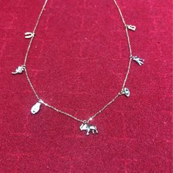 14kt Seven Hanging Charms Necklace Trio Color Gold